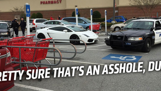 Lamborghini Asshat Blocks Handicapped Spots, Gets Boxed In By Cops